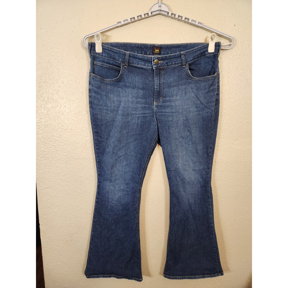 Lee Riders Flare Leg Jeans Dark Wash Denim Comfort Fit Womens Size 22W‎